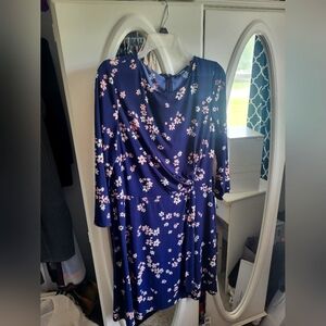 Chaps faux wrap dress blue and pink